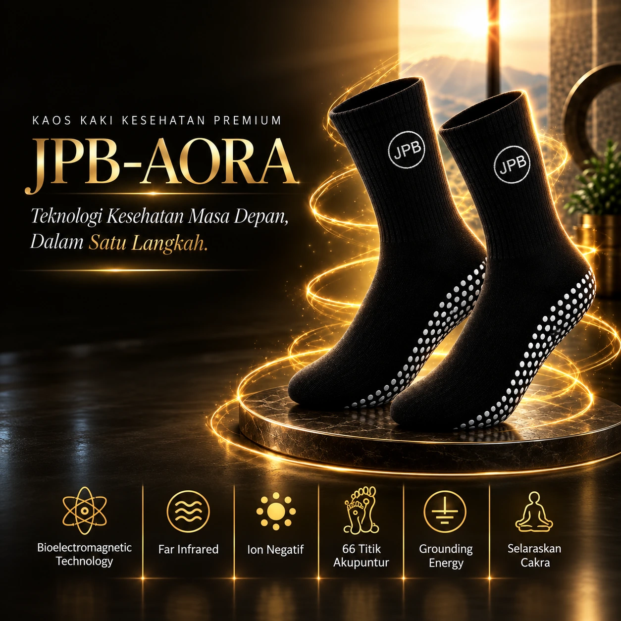 JPB AORA — kaos kaki kesehatan dengan teknologi bioelektromagnetik