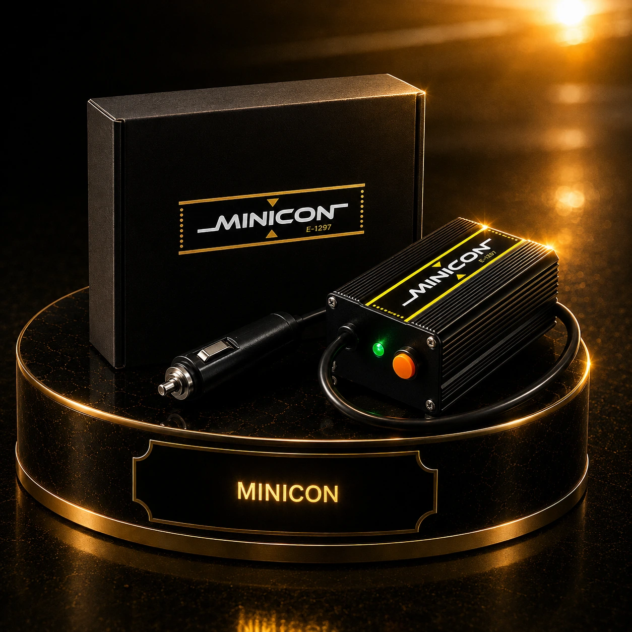 Minicon — car voltage stabilizer beserta kemasannya